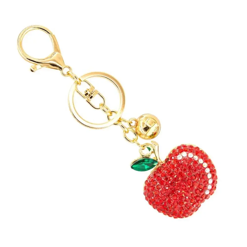 Bling Metal Pave Rhinestone Red Apple Keyring